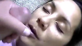 Guy Strokes His Cock and Cums on Her Face