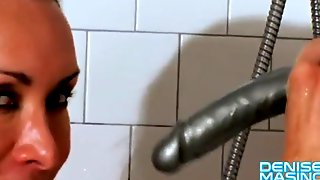 Denise masino - shower with a silver suction dildo