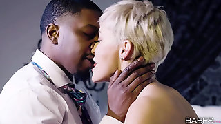 Raunchy Buxom MILF Kisses Her Younger Black Lover!