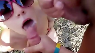 Blonde Feeds on Two Cocks in Nature