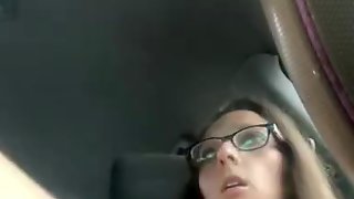 Tatted teen fucks herself hard with BBC in car in thunderstorm PT. 2