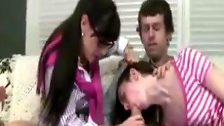 Sexy milf and teen team sucking dick for this lucky guy