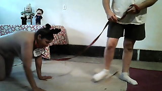 Cynthia Martinez on a leash