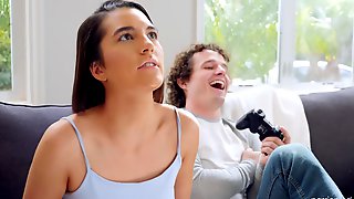 Awesome brunette Miki Cruz loses video game and fucks her step brother