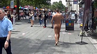 Naked at street in daylight