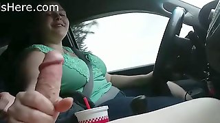 A big supersized big beautiful women girl is driving a car and the other hand is masturbating a big guy s male pole. then she stops and makes a oral intercourse lovemaking and swallows the male milk