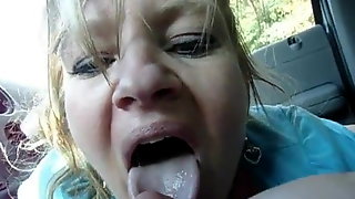 Lori eating cum in a car