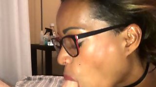 Sexy Librarian gives blowjob in glasses
