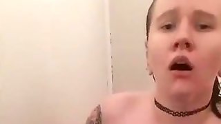 Fucks myself in shower with dick shaped bottle