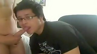 Gay nerdy roommate sucking and getting fucked