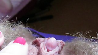 Extreme Hairy Big clit pussy orgasm with tampons inside. period cumming