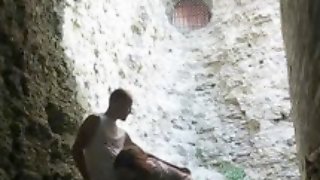 Brunette sucks cock and Fucks in the ruins of an old fortress