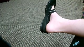 Public Shoe Play at the Doctors Office in Black Flats Sandals Sexy Feet
