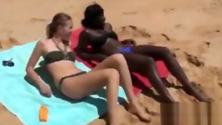 Guy Fucks Black And White Girls On The Beach