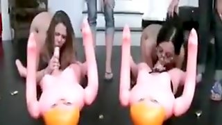 Bunch of girls stripped down made them eat and fuck each