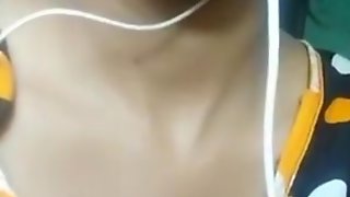 Indian girl grabbing her tits hard on live