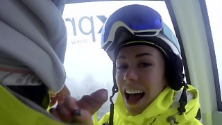 4K Public cumshot on mouth in ski lift Part 2