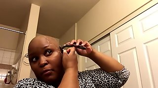 MILF at home, first time shaving her head smooth bald (BF request)