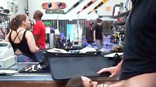 Brunette Flight Attendant Sucks Dick Behind Counter In Shop