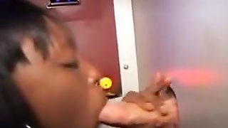 Black Girl Stoking Dick And Taking Cumshot At Glory Hole