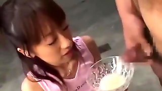 Japanese teenager drinks trophy cup full of cum (partially sped up)
