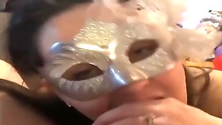 Real Married Milf (Olive) in mask sucks Cock. She loves the taste of cum!