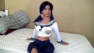 Selena look alike in schoolgirl uniform facefucked - Sexy doll porn