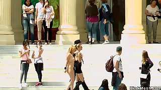 Busty Tits blond hair girl fisted in public