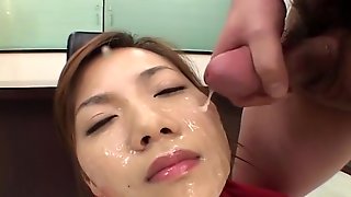 Rena Kouzaki orders employees to give her bukkake facials