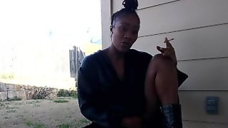 SweetButtTasty smoking and fingering herself in the backyard!!!!!