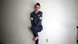 Horny wetting girl in a grey leggings