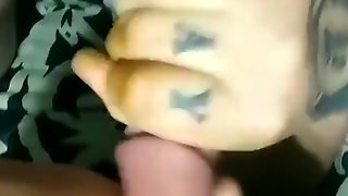 Punk Boy gives mature cock a blowjobb and gets cum facial