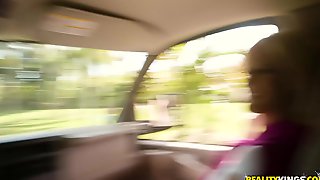 Forty years old fit busty cougar Olivia Blue fucked in a car