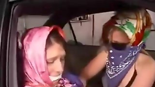 Lesbian In Car, Scarf Bondage