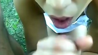 Babes gives amazing hidden public blowjob and swallows full load!