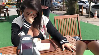 Public female orgasm interactive toy beautiful face agony torture