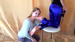 Russian feet worship with a chair