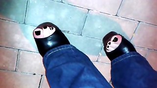 Platform wedges and black toenail polish