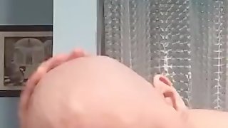 Topless bald girl razor shave cleanup