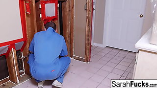 Sexy Milf Sarah pays her plumber with her tight pussy