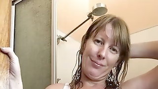 Cougar Masturbation, Cougar Shower, Dildo Squirt, Wet, Nipples, Pissing