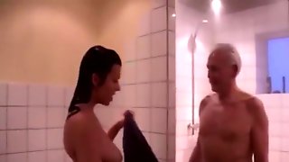 Old man fucking beautiful girl in bathroom