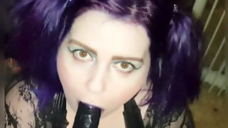 BBW Slut Tries To Deepthroat 12inch Dildo