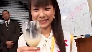 Real asian teen drinks cum from glass in amateur groupsex