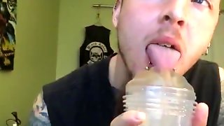 Big tongue pussy fleshlight lick