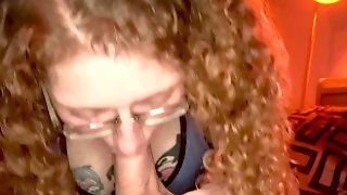 Redhead MILF Ivy sensually sucks cock until her mouth is pumped full of cum