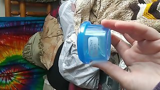 Milkymama teases and taste cum in a cup trying to get pregnant