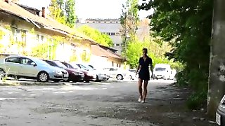 Quick sex in the car service yard. Amateur couple WetKelly