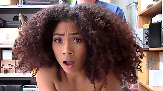 Ebony young girl thief with an afro busted stealing and make love