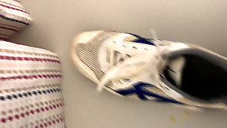 Cum in japanese student sneakers with name label on shoes